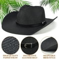 thumbnail image 5 of EINSKEY Straw Cowboy Hats for Men, Western Cowgirl Hat Women Wide Brim Fedora for Beach,Black, 5 of 7