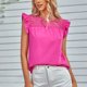 thumbnail image 4 of Camiseta con volantes de manga corta, cuello redondo, empalme de encaje, color puro, elegante y cómoda, para mujer, para el hogar y al aire libre, color rojo rosa M, 4 of 8
