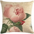 thumbnail image 2 of Decorative Romantic Rose Flower Pillow Cover Vintage Shabby Chic Peach Pink Rose Floral Cushion Cover Square Cotton Linen Pillowcase for Sofa Bedroom Car 18x18 Inch Set of 2 (Pink Rose), 2 of 5