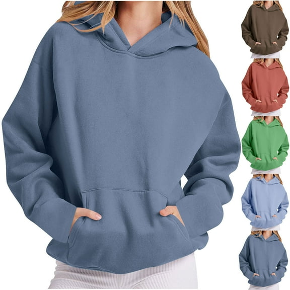 Womens Hoodies Oversized Sweatshirts Pullover Long Sleeve Round Neck Fleece Winter Fall Outfits Fashion Clothes Light Blue S-2XL