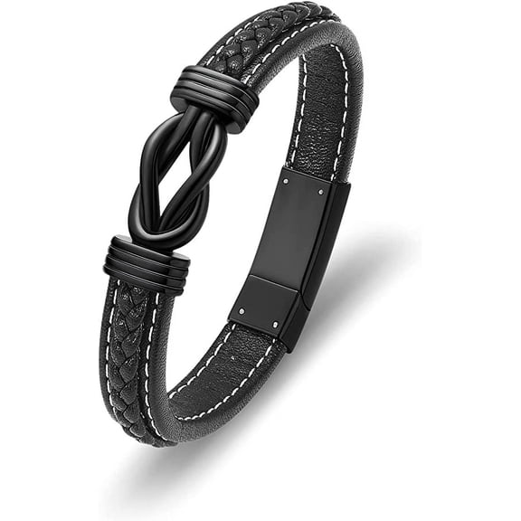 To Human Ashes/Pet Ashes Bracelet, Forever Linked Together Braided Leather Bracelet, Stainless Steel Magnetic Closure Leather Knot Cuff Wristband Keepsake Gift Cremation Jewelry