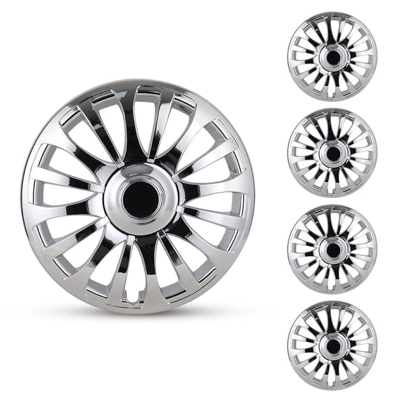 4Pcs Set 15" Universal Wheel Covers Hubcaps,Compatible with Steel Wheels,Snap on Installation,ABS PC,Chrome