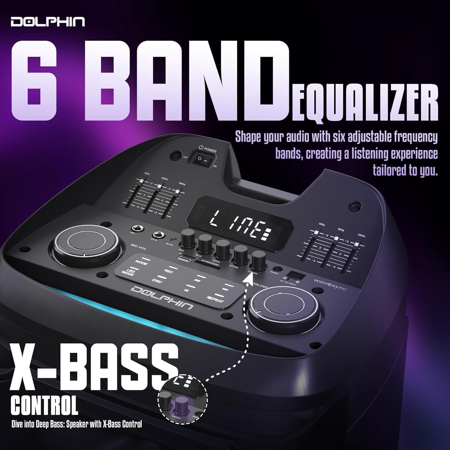 Dolphin SP-1800RBT 18" Portable Bluetooth Party Speaker – 100W RMS, Powerful 18" Woofer, LED Lights, WaveSync™, X-Bass, Rechargeable Battery, Bluetooth 5.1, 21" Tall – Perfect for Parties