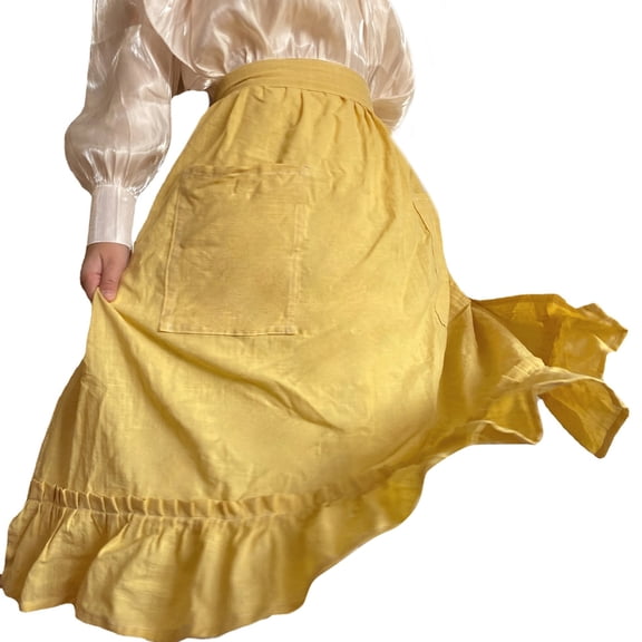 Yokua Women Home Cooking Half Apron with Ties for Kitchen Work Ruffled Waist Apron