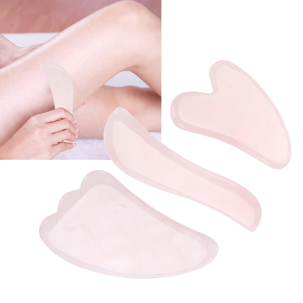 OTVIAP Scraping Massage Tool,3Pcs Natural Rose Quartz Scraping Plate