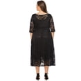 thumbnail image 5 of Vestido de noche de talla grande para mujer, falda de largo medio con mangas 2/3 y encaje floral vintage, vestido con bolsillos de encaje ahuecados (negro), XL, 5 of 5