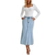 thumbnail image 2 of FALDA MAXI DE DENIM PARA MUJERES INSPIRE CHIC, CINTURA ALTA, AJUSTE CASUAL Y ACAMPANADA, FALDA LARGA DE JEAN XL AZUL CLARO, 2 of 6