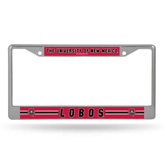 Rico Industries NCAA New Mexico Lobos Premium 12" x 6" Chrome Frame With Decal Inserts - Car/Truck/SUV Automobile Accessory