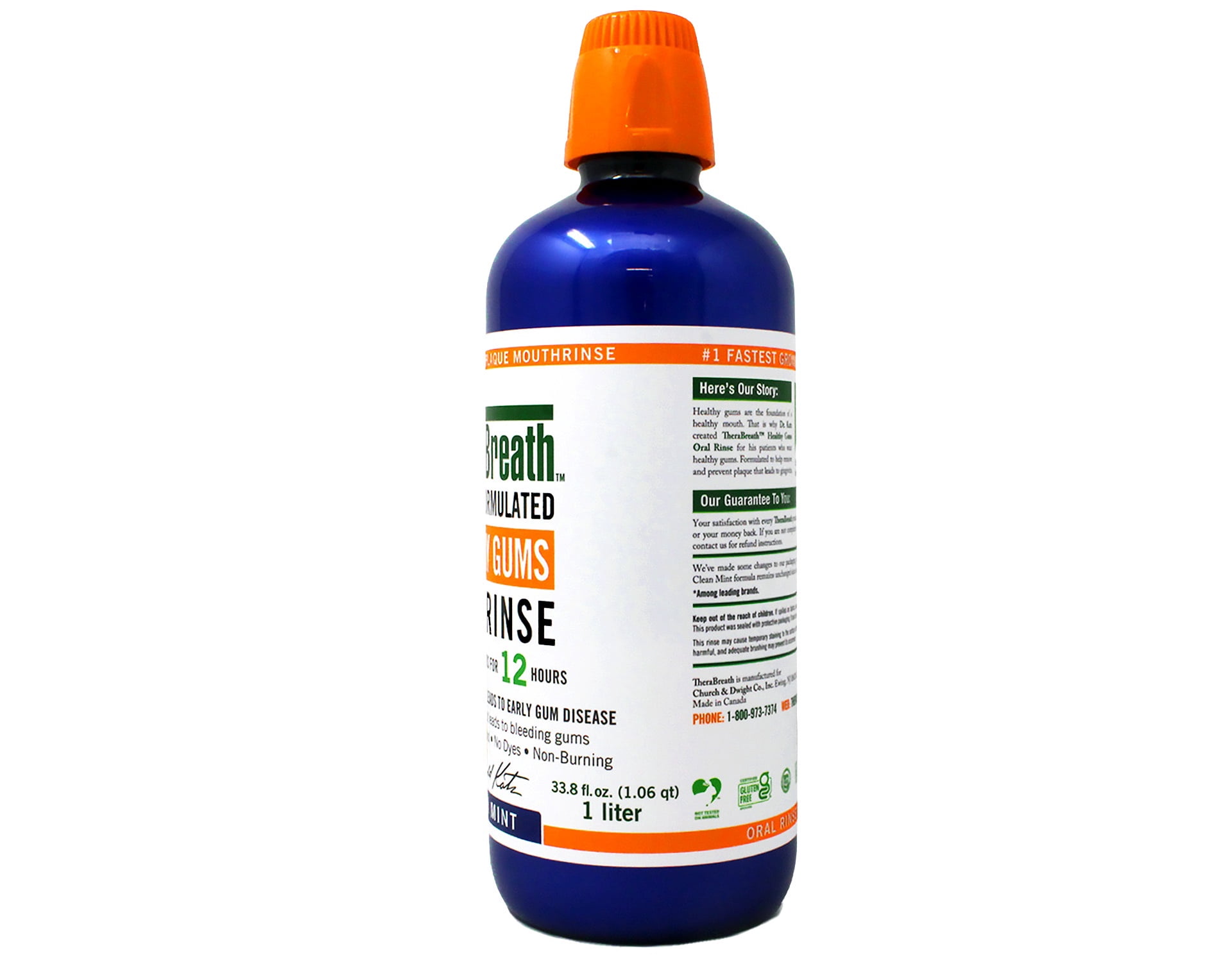 TheraBreath Healthy Gums Oral Rinse Clean Mint Antigingivitis Antiplaque Mouthwash Alcohol Free 33.8 fl oz (Pack of 2)