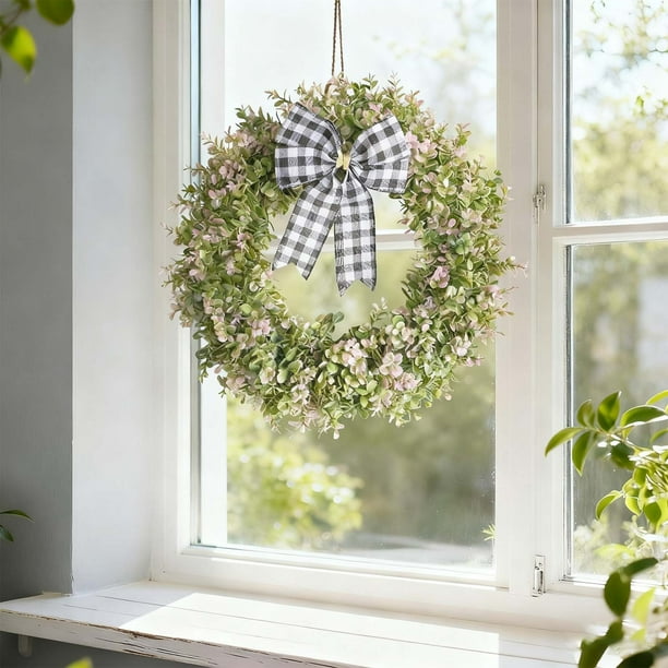 Spring Bow Artificial Leaf Eucalyptuss Plant Wreath Home Front Door Wall Window Decoration
