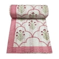 thumbnail image 2 of Beautiful Hand Block Print Indian Kantha Quilt Queen Size Boho Handmade Kantha Bed Cover Throw Reversible Blanket Bedding Pure Cotton Throw, 2 of 6