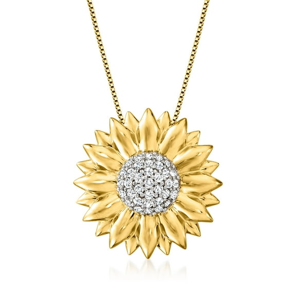 Ross-Simons 0.70 ct. t.w. White Topaz Sunflower Necklace in 18kt Gold Over Sterling, Women's, Adult