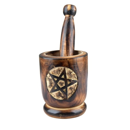 

diollo 5.8 Inch Wood Pentacle Mortar & Pestle Set Grinder Bowl Holder Big
