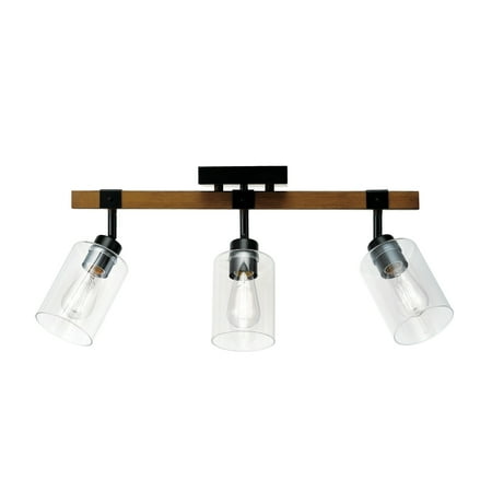 

Globe Electric 3-Light Faux Wood Track Lighting Matte Black Accents Clear Glass Shades 91000132