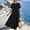 Black, variant on Danhjin Women's Summer Short Sleeve Linen Flowy Crewneck Dress Casual Loose A-Line Midi Long Beach With Hem Dress Vacation Outfits Wrinkle-Free Button Down