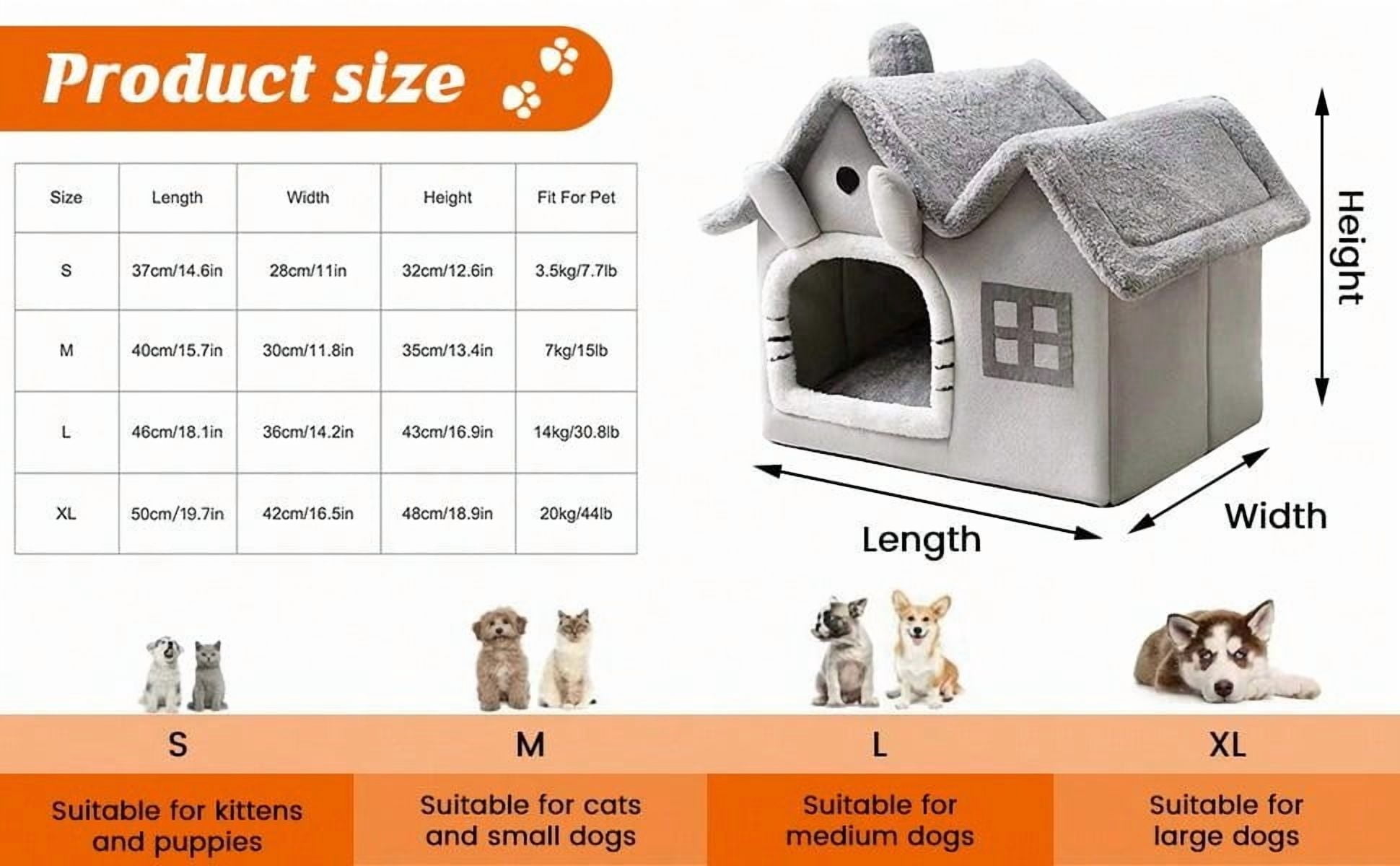 Luxury Indoor Foldable Pet House for Small & Medium Dogs & Cats, 30D High Elastic Memory Foam, Arctic Velvet Cover, Removable Roof & Cushion, Machine-Washable, Non-Slip Base, Rabbit-Shaped Kennel Bed