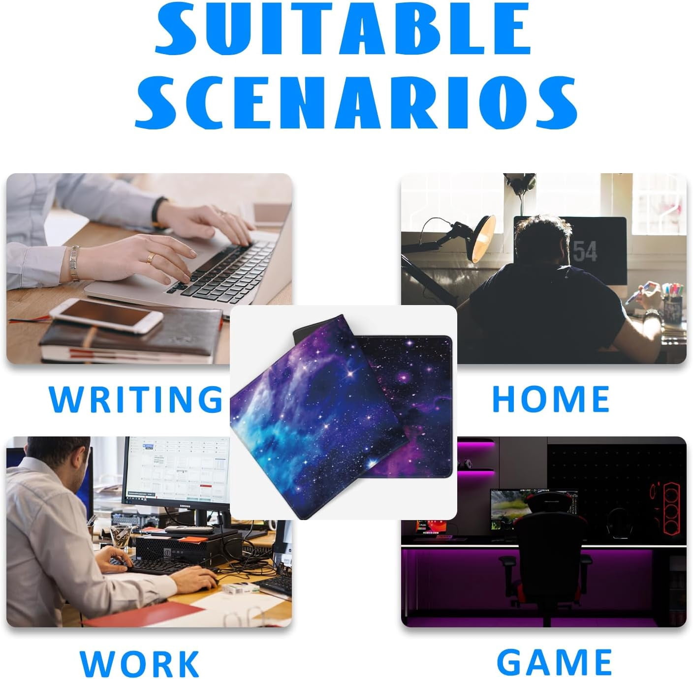 Desk Mat, Galaxy Nebula Universe Space Extended Gaming Mouse Pad Large, Big Mouse Pad with Non-Slip Base and Stitched Edge, Long Computer Keyboard Mouse Mat for Home Office