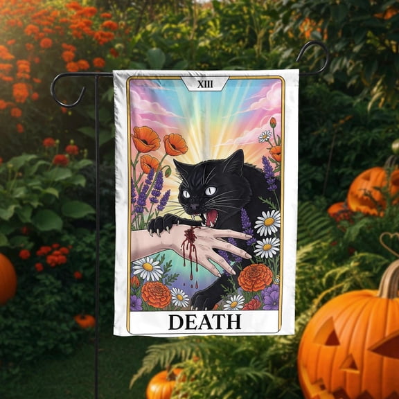 Garden Flag Black Cat Tarot Flag Gothic Floral Witchy Outdoor Decoration, 12x18 POLE NOT INCLUDED