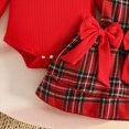 thumbnail image 4 of KPOPLK Baby Girl Christmas Plaid Overall Dress Set Long Sleeve Flutter Romper + Suspender Skirt + Bow Headband 3 Piece Infant Holiday Outfit,Size 9-12 Months, 4 of 6