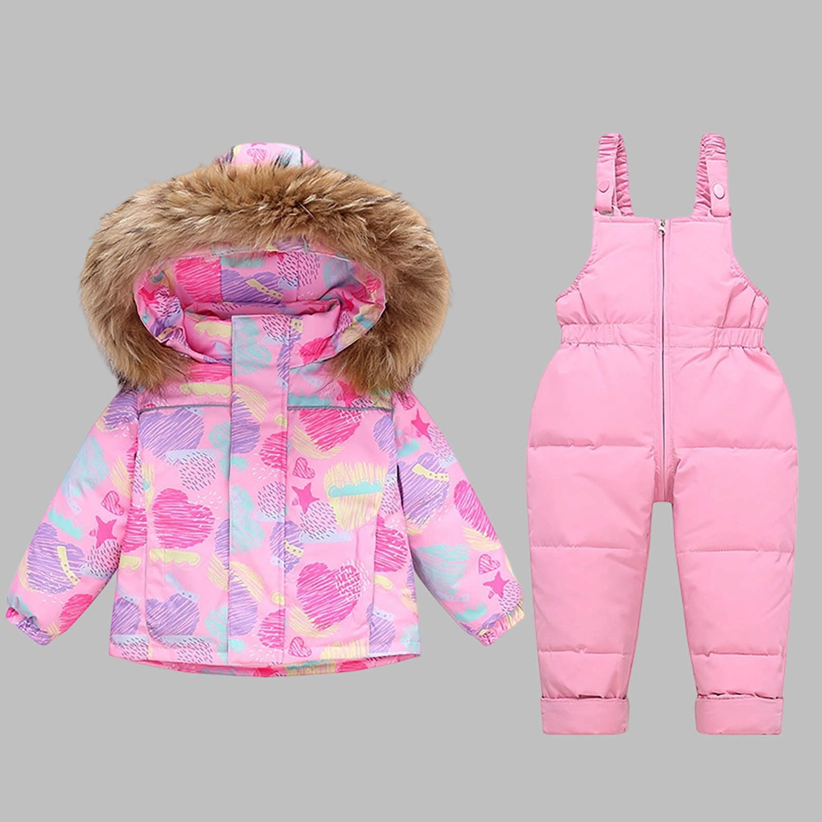 Enfant Combinaison de Ski avec Veste, Doudoune à Capuche Pantalon de Ski Bébé Combinaison de Neige 2PCS Ensemble de Ski Fille Garçon Hiver Manteau de Duvet Pantalon de neige, Pourpre 3-4
