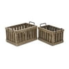 Set of 2 wood slat crates with side metal handles - Brown