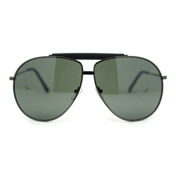 Retro Double Bridge Oversized Aviator Metal Rim Sunglasses Gunmetal - Green