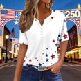 thumbnail image 2 of Split Neck Short Sleeve T Shirts for Women Plus Size Stars and Stripes 250th Anniversary USA Oversized Tunic Summer Casual Lightweight Blouse White L, 2 of 5