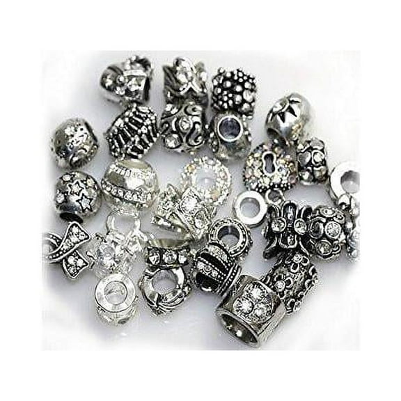 Sexy Sparkles Rhinestones Silver Based Metal Assorted Shades of Clear Crystal Beads for Snake Chain Charm Bracelet Compatible With European Style Bracelets, Ten (10) Charms