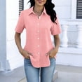 thumbnail image 5 of Wensltd Button Turndown Collar Tops Women Solid Color Short Sleeve Casual Loose Soft V Neck Work Shirts, 5 of 5