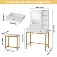 thumbnail image 3 of Vanity Desk with LED Lights, Makeup Vanity Table with 3-Color Adjustable Lighted Mirror, Charging Station & Padded Stool, Dressing Table with Storage for Bedroom, 3 of 7