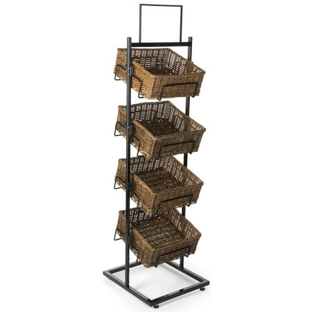 Displays2go Wicker Basket Stand With 4 Tiers, Wicker & Steel 