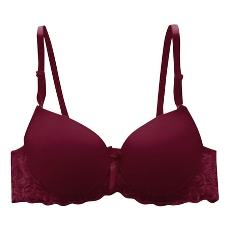 Ecqkame Wireless Bras for Women No Underwire Sport Lace Seamless Bras Full Coverage Comfort Bra Wine L on Clearance