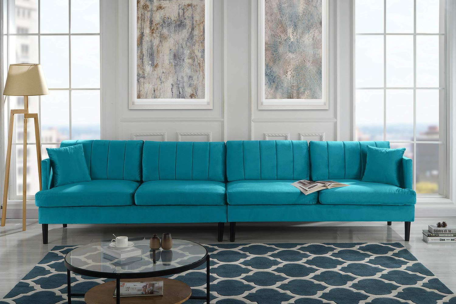 Mid Century Extra Large Velvet Sofa, Living Room Couch (Blue) - Walmart