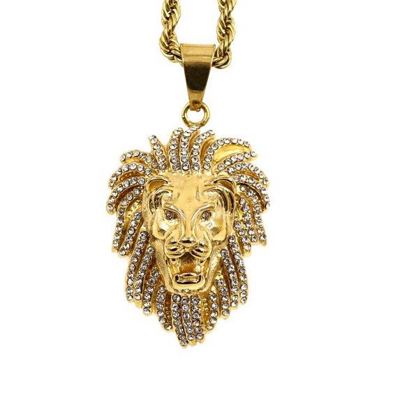 14K Yellow Gold Lion King Pendant Necklace Iced Out Cubic Zirconia Hip Hop Punk Jewelry Suitable For Daily Decoration