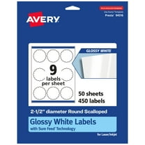 Avery Glossy White Round Scalloped Labels, 2.5" Diameter, 450 Total