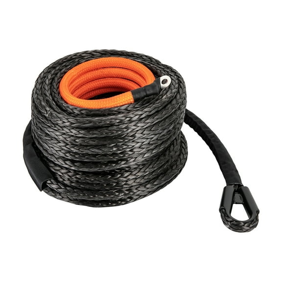 3/8" x 28m Black Winch Rope Synthetic Line Recovery Cable Black with Hook 4WD ATV SUV