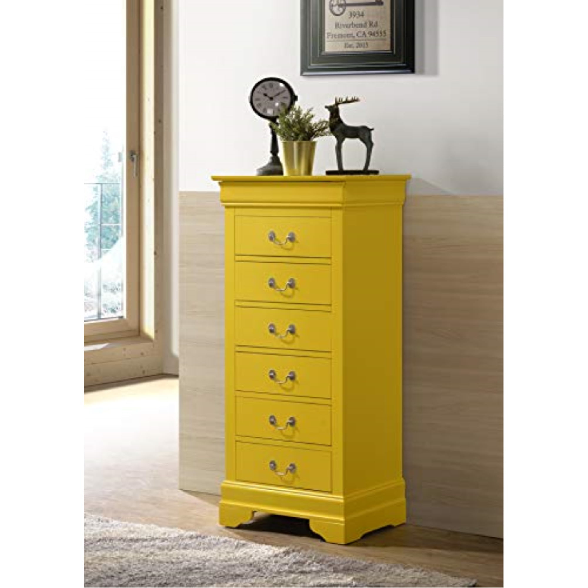 Glory Furniture Louis Phillipe 3 Drawer Nightstand in Yellow
