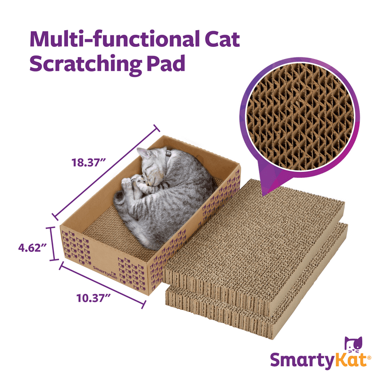 SmartyKat Super Scratcher Stacker Box, Wide Corrugated Cat Scratcher for  Cats Kittens, Catnip Infusion Technology, Recycled Material, 3-Pack
