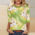 thumbnail image 1 of Xuyuer Women's Easter Printed 3/4 Sleeve T-Shirt, Cute Casual Summer Top Trendy Blouse Outfit for Holiday, 1 of 9