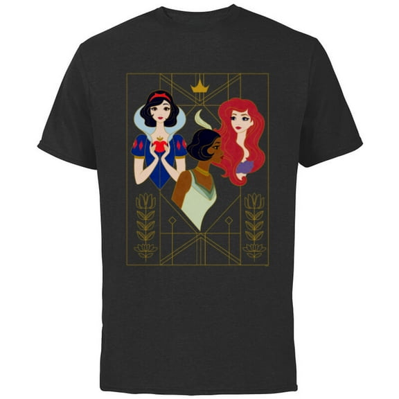 Disney Princess Snow White Tiana and Ariel Art Deco Style - Short Sleeve Cotton T-Shirt for Adults - Customized-Charcoal