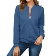 thumbnail image 5 of Women's Waffle Texture Zip Up Jacket, Long Sleeve Lightweight Cardigan, Casual Loose Fit Sweatshirt, Soft Fall Fashion Top, Breathable Open Front Coat, Comfortable Layering Piece Blue L, 5 of 6