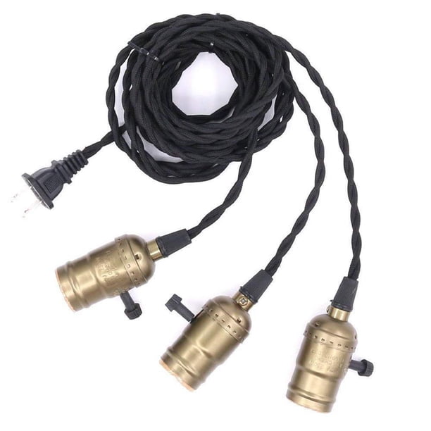 Cable De Lámpara Colgante Tres Enchufes Vintage Industrial Edison Style Light E26 Black Hanging Pendant Light Cord Noticed HA025717-00