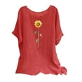 thumbnail image 2 of Kayannuo Women's T-shirts Women's Fashion Print Tees Casual Crew Neck Raglan Short Sleeve Loose T Shirt Linen Tops Blouses Red M, 2 of 7