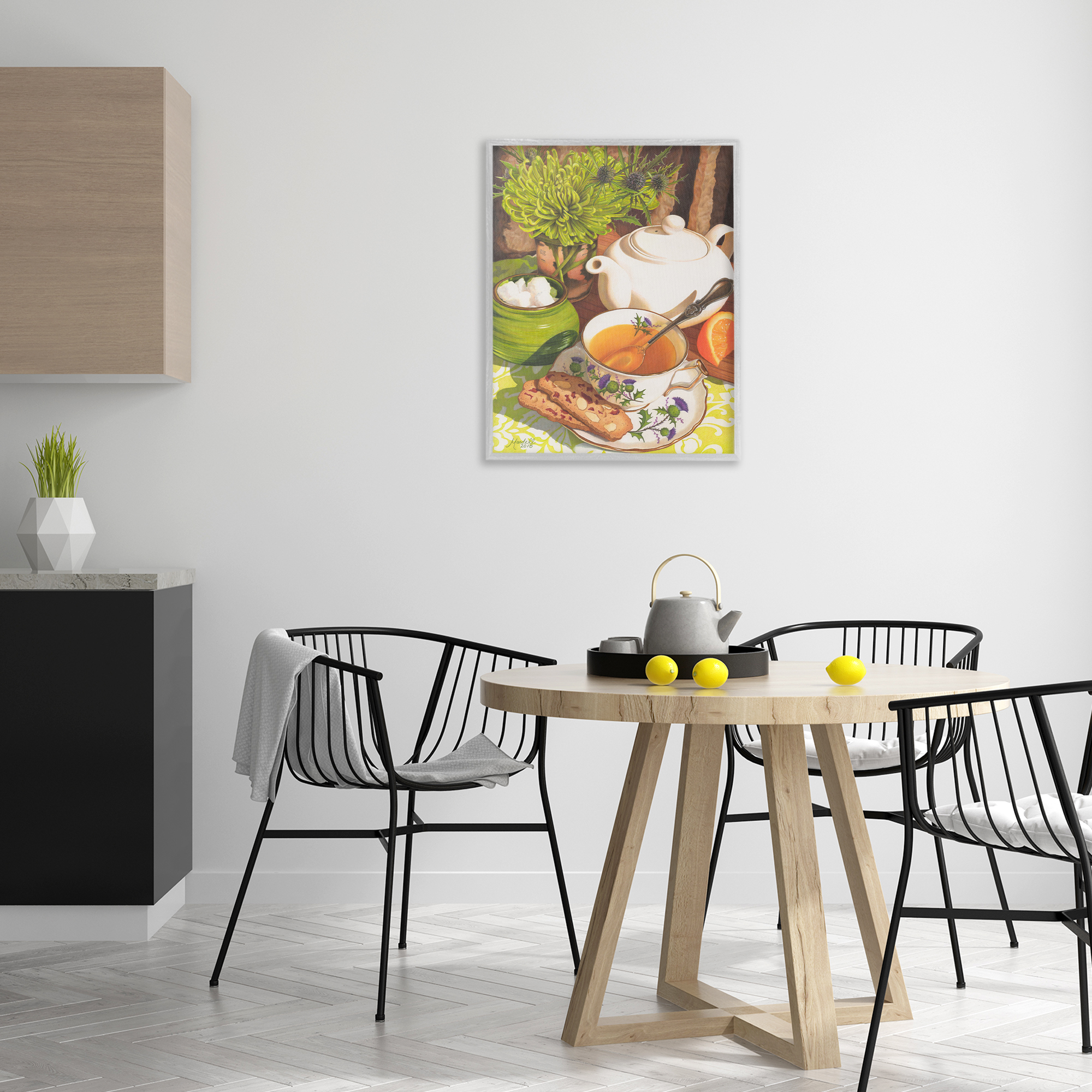 Stupell Industries Tea & Biscuits Scene Food & Beverage Painting Gray Framed Art Print Wall Art, 24 x 30