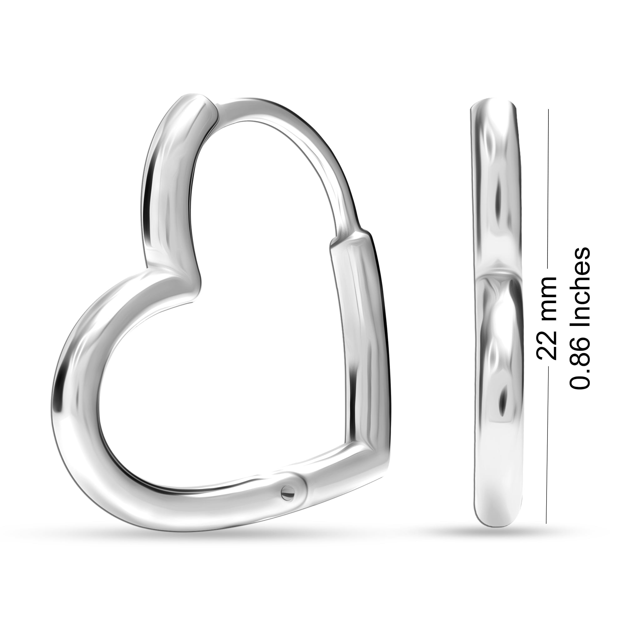 LeCalla 925 Sterling Silver Jewelry Small Love Heart Huggie Hoop Earrings for Women and Teen 22MM