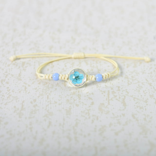 Nvzi Pulsera de flores hecha a mano - Pulsera de resina, pulsera ajustable, pulsera de flores - 2 piezas, azul narciso