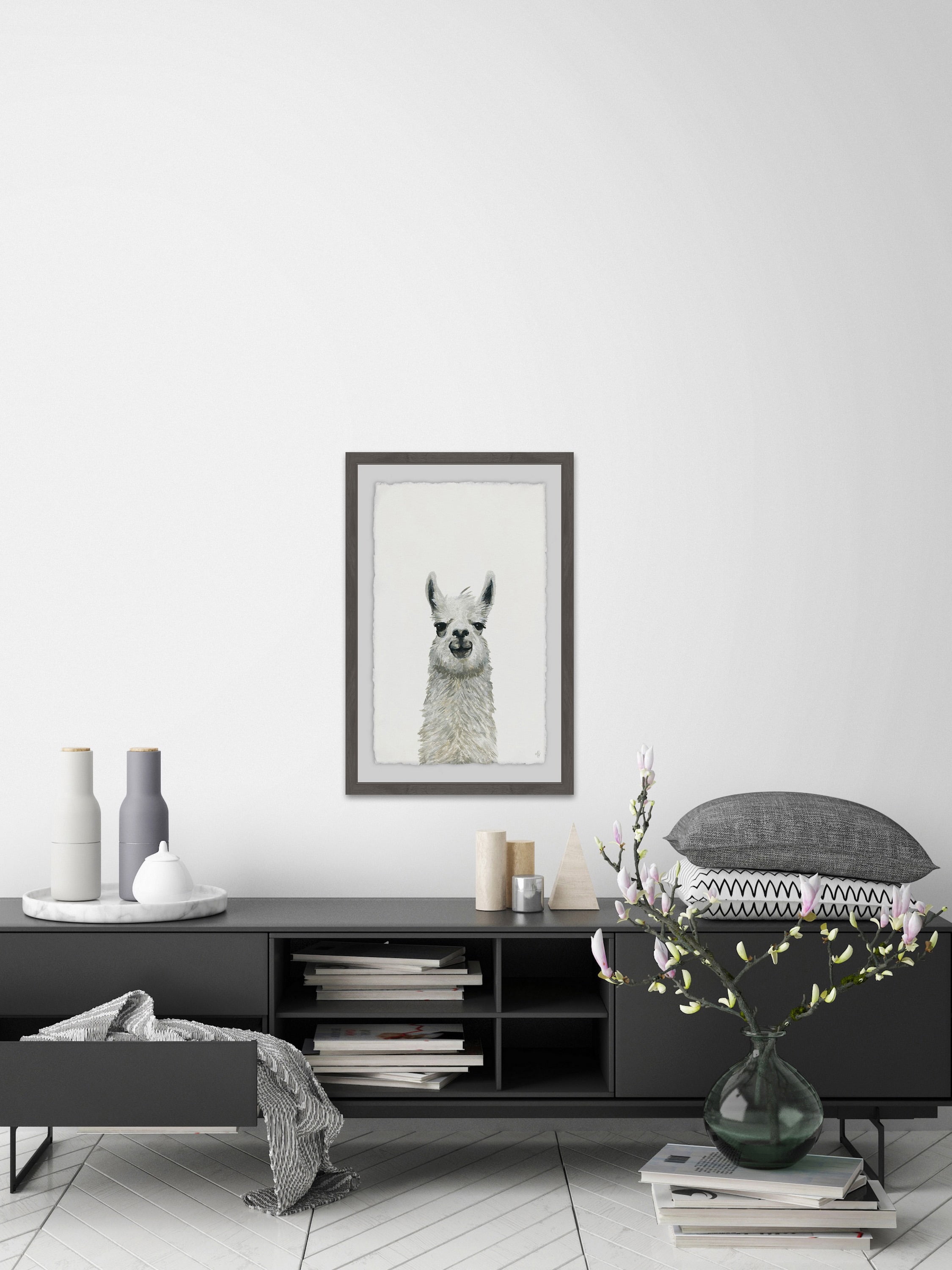 Llama Close-up Framed Painting Print
