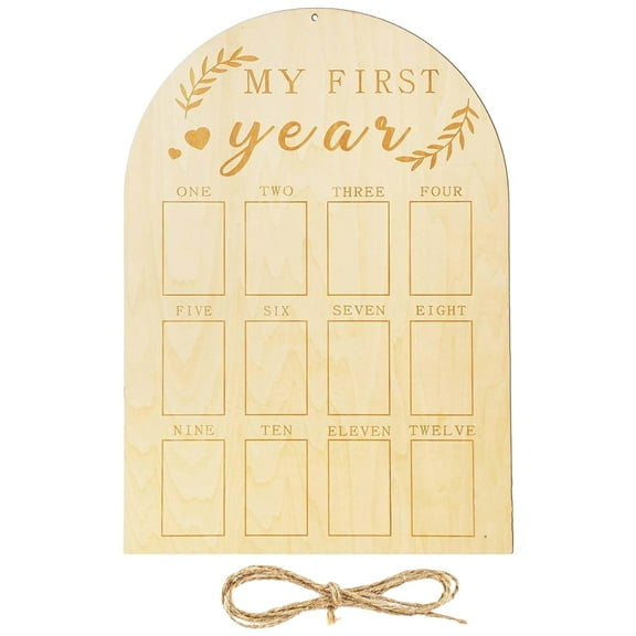 said First Year Photo Display Wood Board Infant First Year Photo Frame Milestone Board