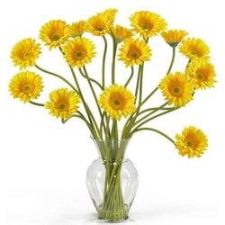 Gerber Daisy Flower Arrangements - Yellow Gerber Daisy Liquid Illusion Silk Flower Arrangement
