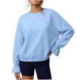 thumbnail image 2 of Mifsaly Womens Crew Neck Sweatshirts Flare Sleeve Ruched Solid Elastic Hem Casual Shirts Loose Fit Soft Comfortable Pullover Tops, 2 of 8
